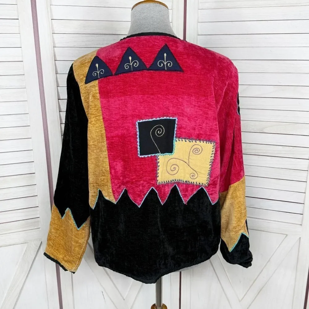 Vintage Pushpa‎ Jacket Women Medium Velour Patchwork Tapestry Embroidered 90s